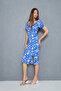 Summer Blue Rug Pattern Watermelon Sleeve Slit Detail Wrap Dress - 2
