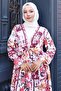 Floral Patterned Tie-Up Skirt Suit Pink Hm2768 - 2