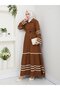 Women’s Strawberry Fabric Ribbon Detail Belted Brown Dress - 3