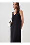 Black V-Neck Textured Strap A-Line Dress - 2