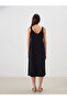 Black V-Neck Textured Strap A-Line Dress - 4