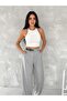 Women's Palazzo Fabric Trousers - Side Belt |   With Pocket |   Black & Gray |   S-Xl - 3