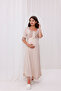 Beige Design Full Height Postpartum Maternity Nightgown-Robe 2-Piece Set with Lace Sleeves and Collar - 6