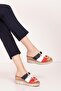 Genuine Leather Colorful Combination Wedge Heeled Slippers Mlk.5805 Tommy - 4