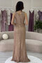 Women's Double Breasted Neck Sequin Zero Sleeve Slit Fish Evening Dress Black, Mink, Red, Beige, Turquoise - 6