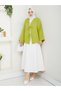 Women's Hijab Linen Tie Front 2 Lace Modern Stylish Skirt Top Fat Green Kimono Shirt - 2