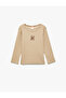 Teddy Bear Embroidered Long Sleeve Crew Neck Cotton T-Shirt
