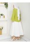 Women's Hijab Linen Tie Front 2 Lace Modern Stylish Skirt Top Fat Green Kimono Shirt - 5