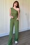 One Shoulder Seersucker Khaki Suit - 3