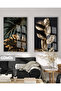 Amazing | (Leaf) Black&Gold Set Leaf Combination | Framed Glass Table 2 Pieces Vertical