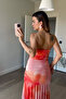 Orange Salmon Strapless Belted Draped Premium Tulle Dress - 6