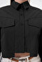 Black Double Pocket Crop Casual Relaxed Fit Cotton Women's Shirt - 2