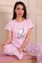 Women's Love Slogan and Printed Crew Neck Short Sleeve Six-Long Combed Cotton Pajama Set - 4