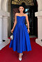 Taffeta Satin Fabric Strapless Midi Dress - Cobalt Blue - 2