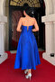 Taffeta Satin Fabric Strapless Midi Dress - Cobalt Blue - 5
