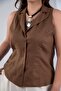 1122540 Women's Plus Size Linen Sleeveless Shirt Brown - 7