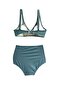 Women's Turquoise High Waist Strap Triangle Bikini Set - 3