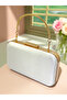 Ecru Color Waterway Patterned Satin Women's Evening Dress Bag Wedding Engagement Graduation