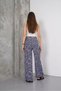 Women's Blue White Lacing Detailed Elastic Waist Relaxed Cut Palazzo Viscose Trousers - 4