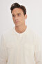 Men's Ecru Warm Wool Standard Fit Regular Cut Shirt Collar Pocket Knitwear Cardigan - 4