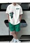 Green _White Sculpture Printed Short Sleeve T-Shirt and Shorts Two-Piece Set