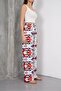 Women's Red Blue Ethnic Patterned Lacing Detail Elastic Waist Relaxed Cut Palazzo Viscose Trousers - 3