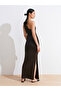 91494 Long Dress with Accessory Detail-Dark Brown - 2
