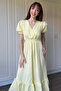 Yellow Muslin Fabric Short Sleeve Dress - 2