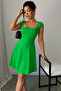 Light Green Women's Square Neck Short Sleeve Scuba Crepe Dress