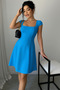 Blue Women's Square Neck Short Sleeve Scuba Crepe Fabric Dress