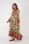 Women's Ethnic Loose Cut Flange Sleeve Ethnic Pattern Dress - 5
