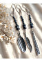Silver Color Long Dangle 3-Piece Handmade Women's Earring Set with Hematite Natural Stone – Bohemian Style