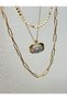 Steel Triple Necklace (Crushed Chain Necklace, Paperclip Chain Necklace and Evil Eye Pendant on Plate 3-Piece Necklace) - 3