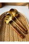 Gold Metal 3-Piece Measuring Spoon Set Pinterest Style Natural Wooden Handle Special Trend Presentation Kitchen Set - 8