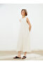 Trendlucky Oval Collar Plain Linen Blend Dress with Difference