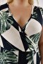 Women's Green White Monstera Pattern Sleeveless Double Breasted Collar Plus Size Maxi Dress - 5