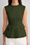 Haki Pamuklu Gabardin Peplum Cep Detaylı Dokuma Bluz TWOSS25BZ00538 - 4