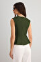 Haki Pamuklu Gabardin Peplum Cep Detaylı Dokuma Bluz TWOSS25BZ00538 - 6