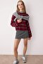 Bordo Crop Basic Geniş Kalıp Çizgili Triko Kazak TWOAW23KZ00390 - 2