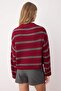 Bordo Crop Basic Geniş Kalıp Çizgili Triko Kazak TWOAW23KZ00390 - 4