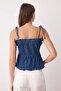 Mavi Omuzdan Bağlamalı Etek Ucu Fıfırlı Denim Bluz TWOSS25BZ00434 - 4