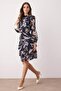 Navy Blue Waist Opening Flounced Stand Collar Lined Midi Chiffon Flight Flight Winter Dress Twoaw21El0354