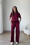 Women's Burgundy Modal Fabric Short Sleeve Tracksuit Set - 4