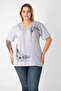 Printed Slit Cotton Women's V-Neck Plus Size T-Shirt
