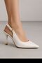 Women's White Leather Buckle Pointed Stylish Heeled Stiletto Shoes - 3