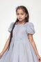 Girl's Square Neck Transparent Tulle Glittery Gray Evening Dress with Ruffled Shoulders and Bow Detail at the Waist - 5