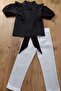 Girl's Black Bottom and Top Set with Ruffle Collar and Tie Detail