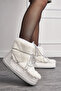 Daily Women's White Snow Boots with Fur and Laces, Mother and Daughter Comfortable Lined Thick Sole 327