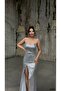 Women's Strapless Strapless Slit Sequin Long Evening Dress or Homecoming Dress Silver - 2