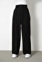 Women's Black Pleated High Waist Button-Closure Fabric Palazzo Pants - 7